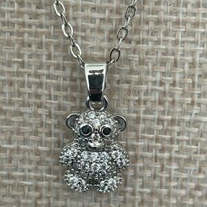 NWOT-18K White Gold Filled Teddy Bear Necklace & Earring Set|AAA CZ |16-18”